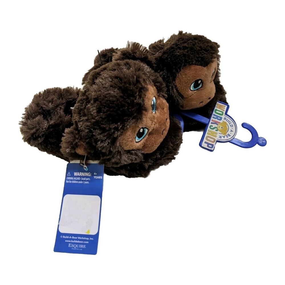 BAB Build a Bear Boys Girls Brown Monkey Slippers Toddler Kids Sz 10 11 S Small